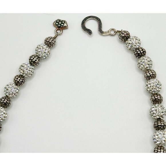 Sterling Aya Jordan Crystal Ball Textured Bead Hook Clasp Necklace 8mm 17" - Picture 4 of 7